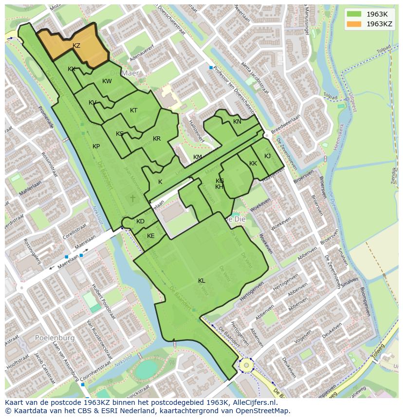 Afbeelding van het postcodegebied 1963 KZ op de kaart.
