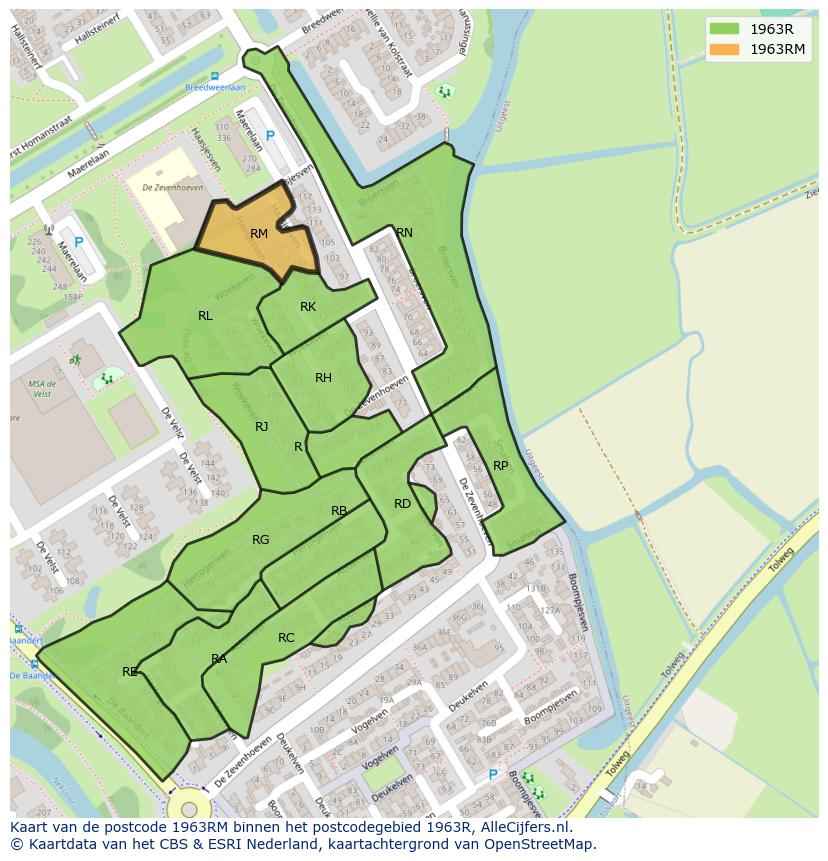 Afbeelding van het postcodegebied 1963 RM op de kaart.