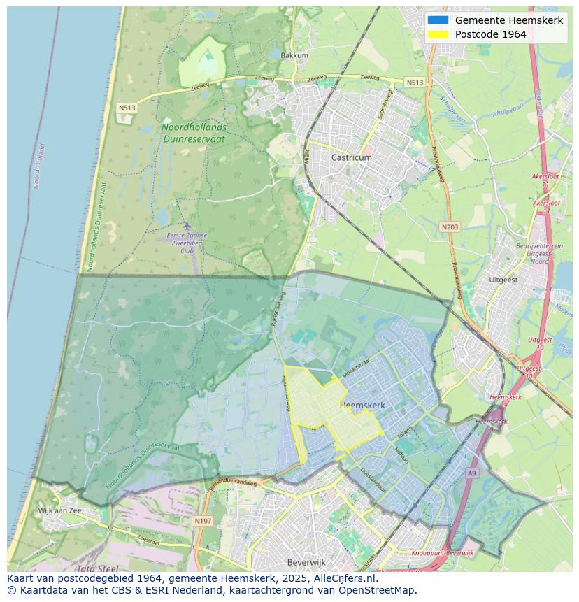 Afbeelding van het postcodegebied 1964 op de kaart.