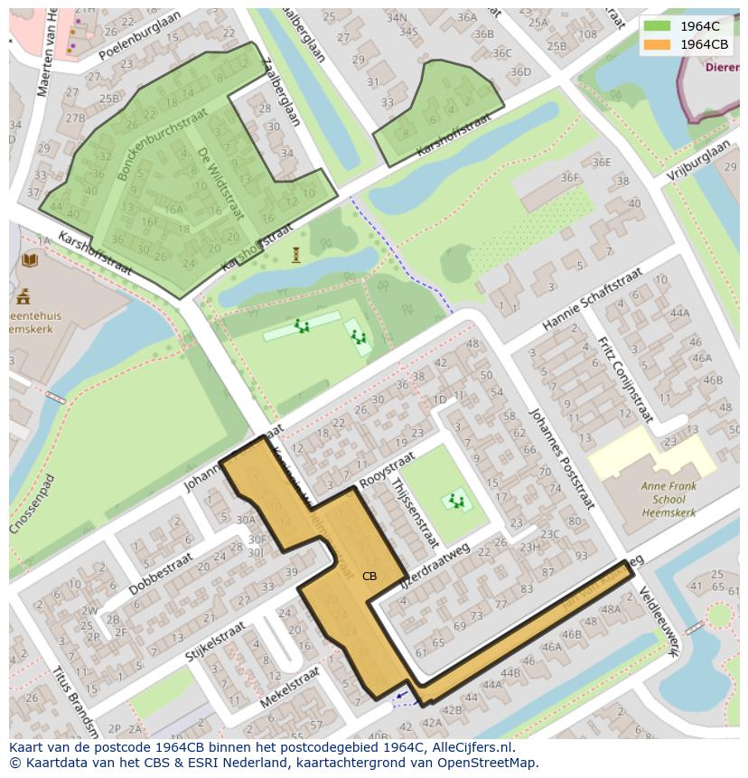 Afbeelding van het postcodegebied 1964 CB op de kaart.