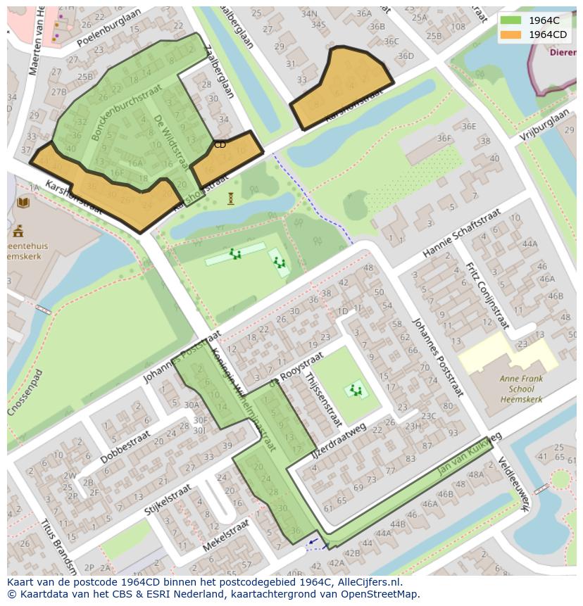 Afbeelding van het postcodegebied 1964 CD op de kaart.