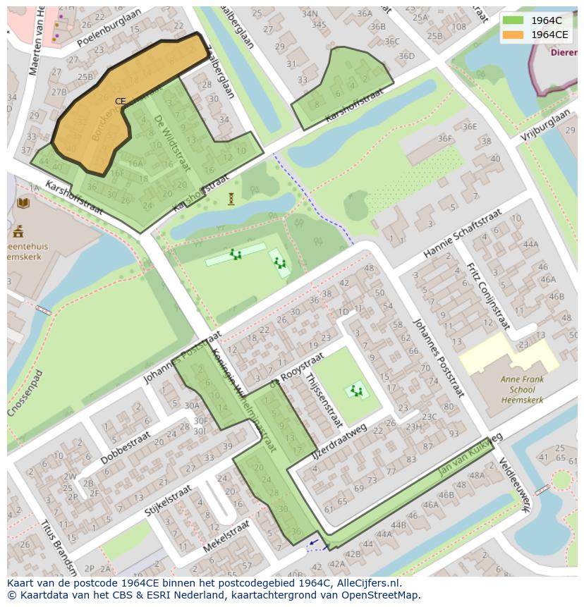 Afbeelding van het postcodegebied 1964 CE op de kaart.