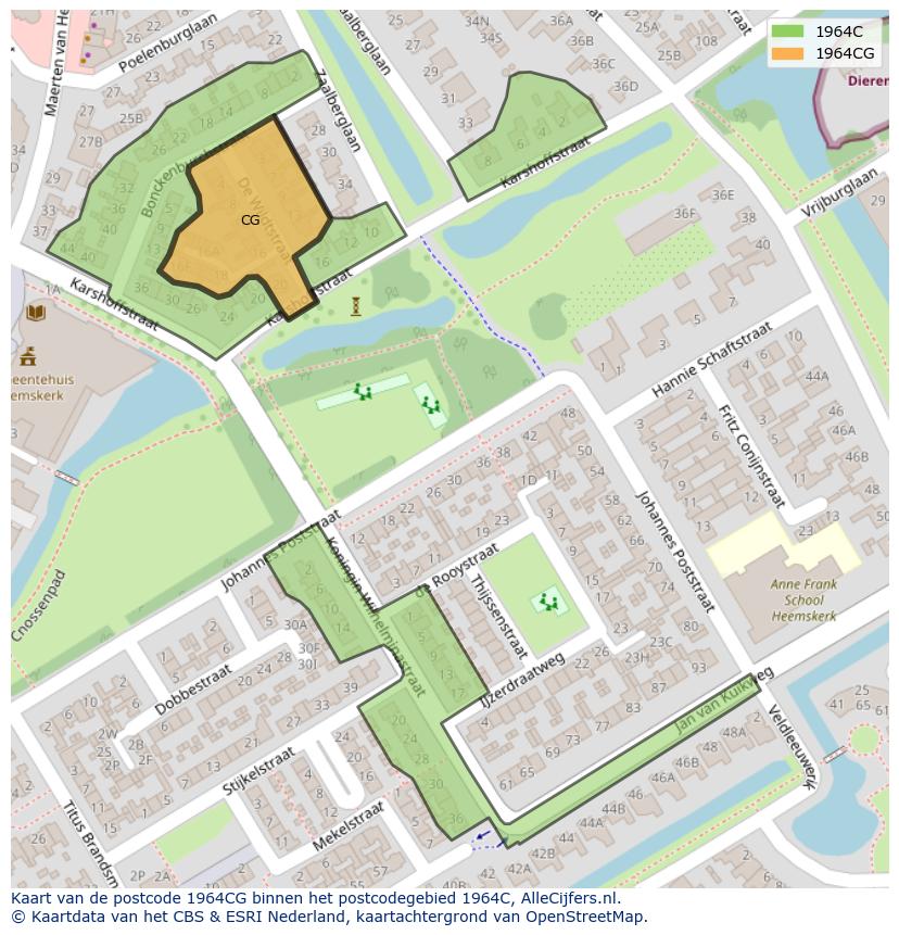 Afbeelding van het postcodegebied 1964 CG op de kaart.