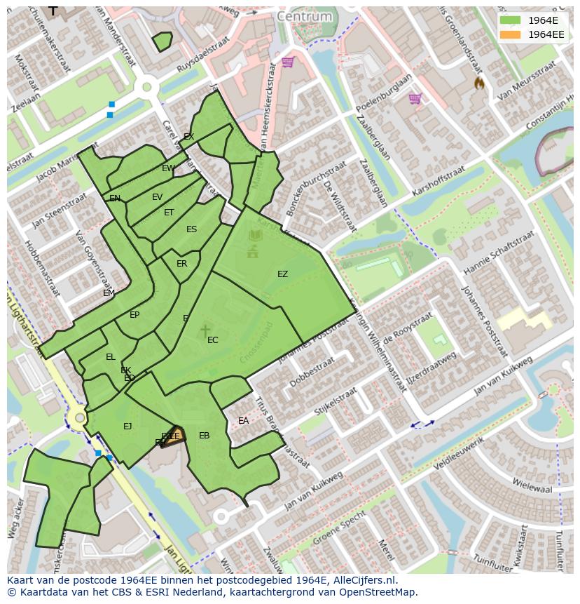 Afbeelding van het postcodegebied 1964 EE op de kaart.