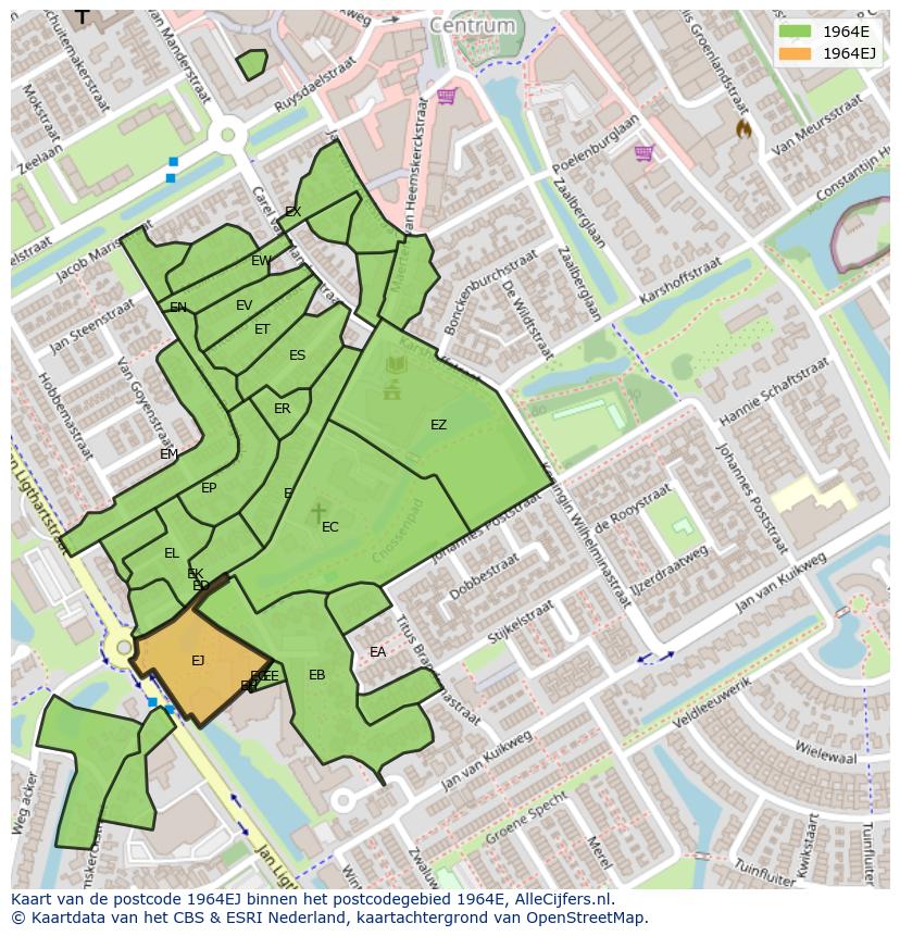 Afbeelding van het postcodegebied 1964 EJ op de kaart.