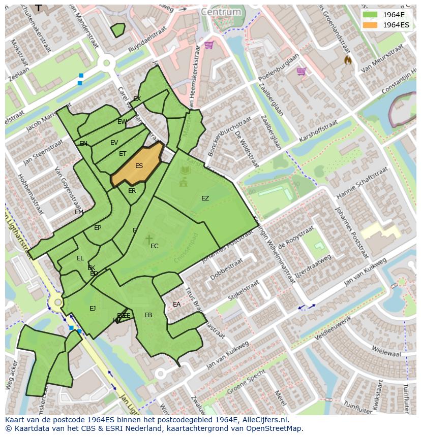Afbeelding van het postcodegebied 1964 ES op de kaart.