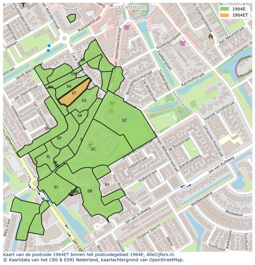 Afbeelding van het postcodegebied 1964 ET op de kaart.