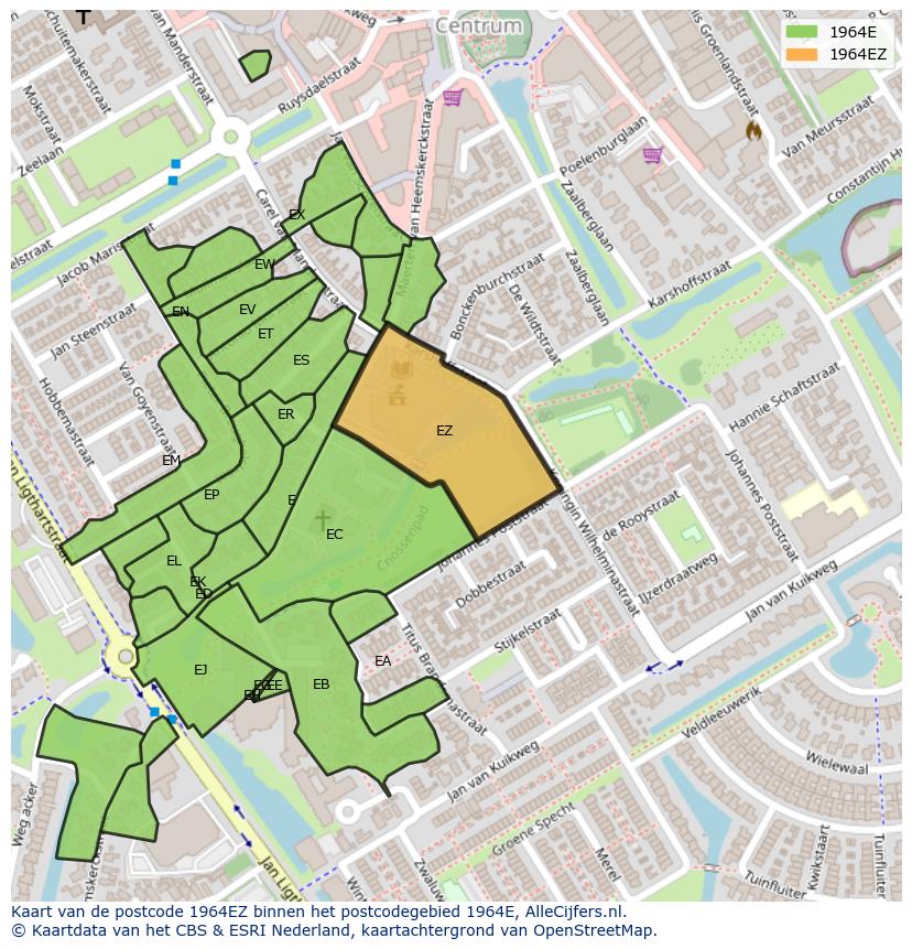Afbeelding van het postcodegebied 1964 EZ op de kaart.