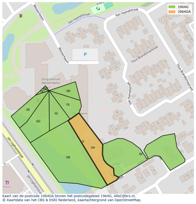 Afbeelding van het postcodegebied 1964 GA op de kaart.