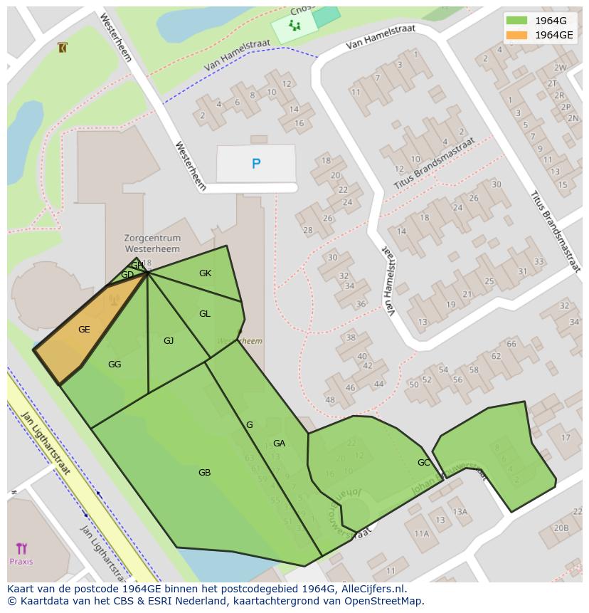 Afbeelding van het postcodegebied 1964 GE op de kaart.