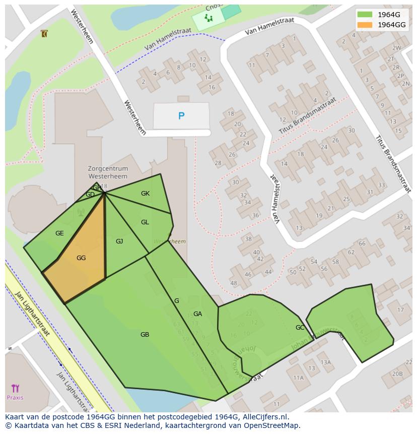 Afbeelding van het postcodegebied 1964 GG op de kaart.