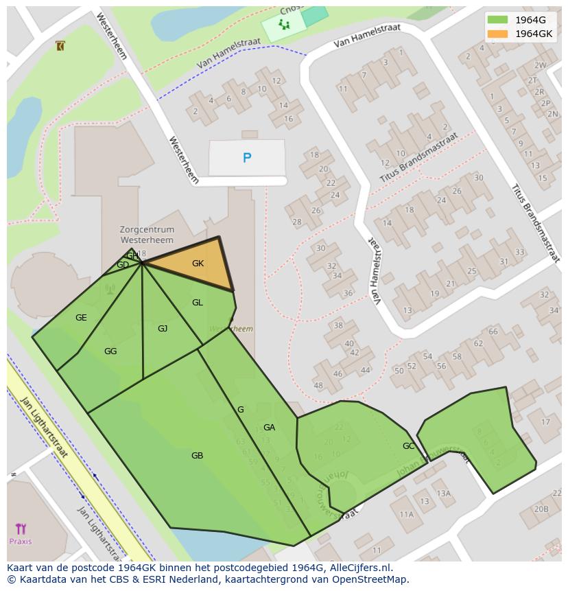 Afbeelding van het postcodegebied 1964 GK op de kaart.