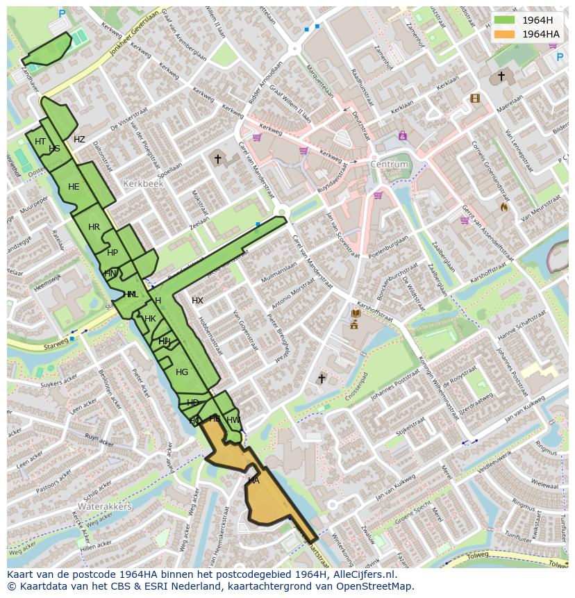 Afbeelding van het postcodegebied 1964 HA op de kaart.