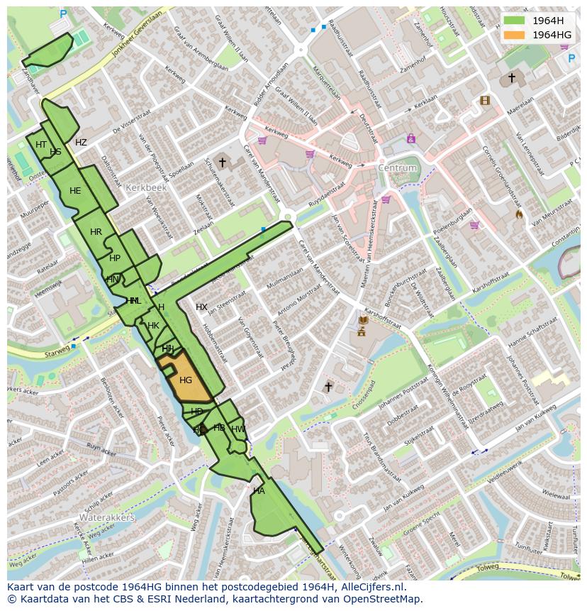 Afbeelding van het postcodegebied 1964 HG op de kaart.