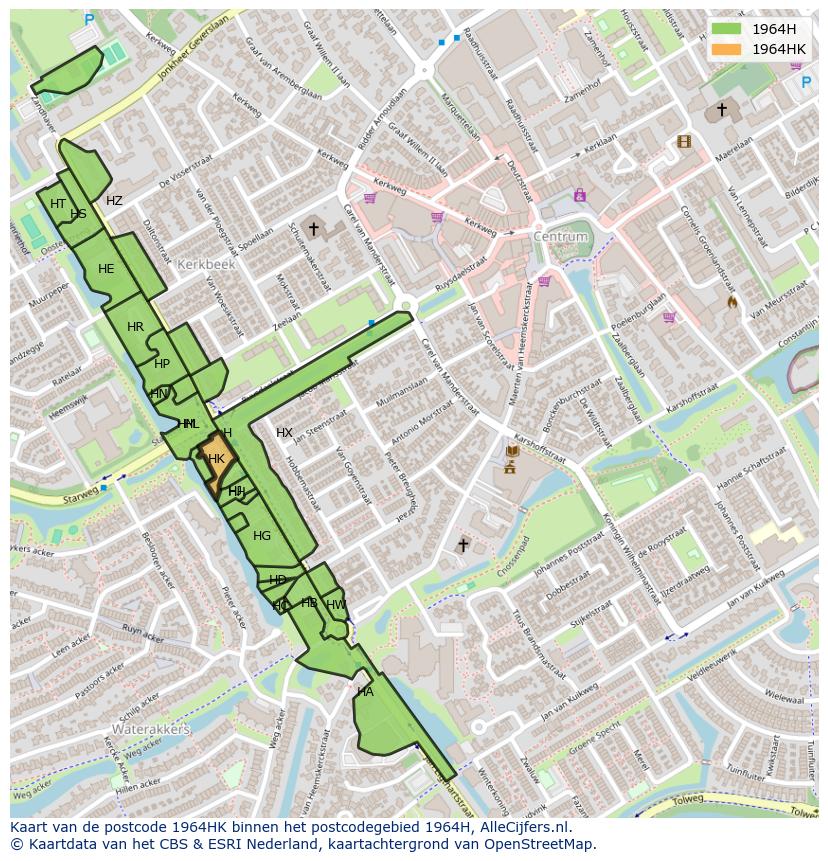 Afbeelding van het postcodegebied 1964 HK op de kaart.
