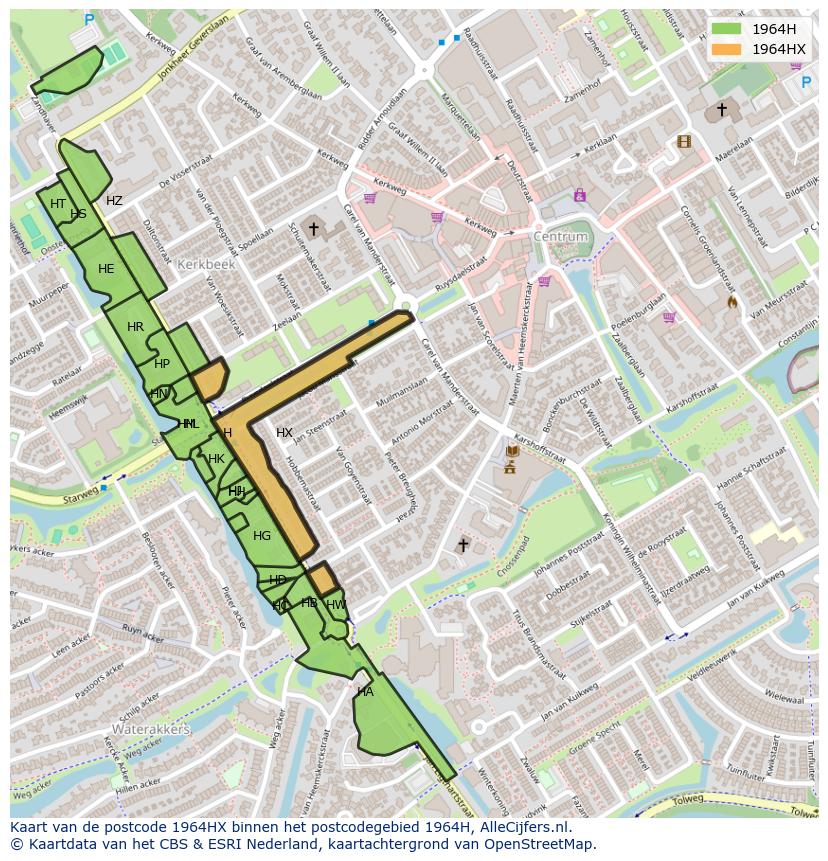Afbeelding van het postcodegebied 1964 HX op de kaart.