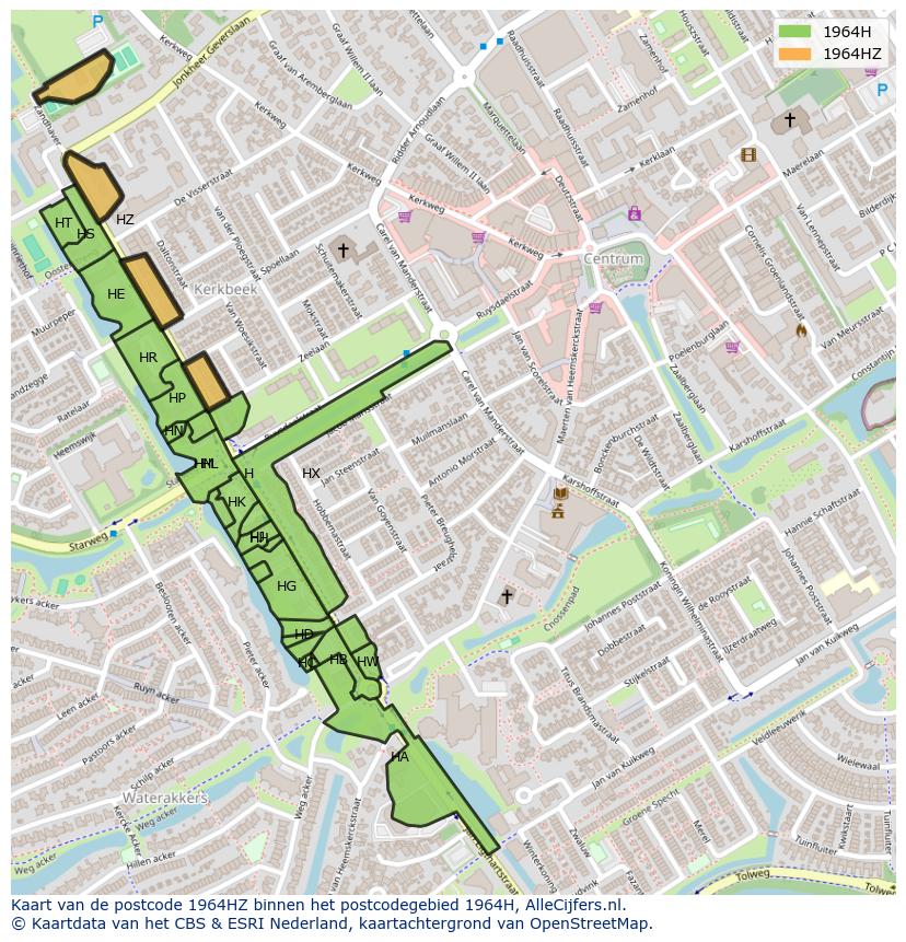 Afbeelding van het postcodegebied 1964 HZ op de kaart.