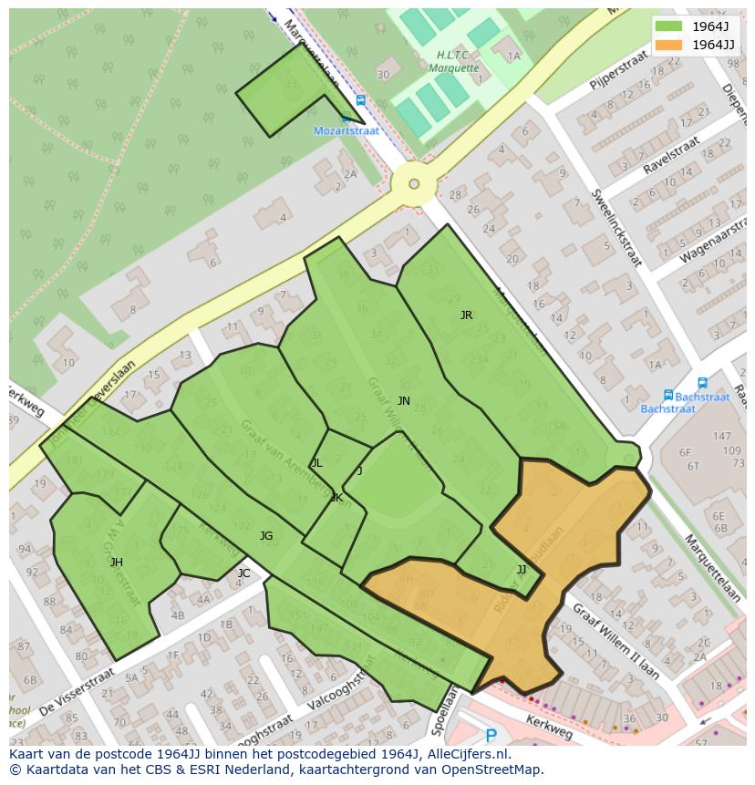 Afbeelding van het postcodegebied 1964 JJ op de kaart.