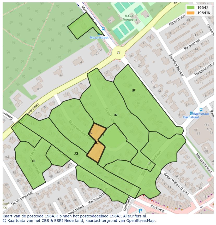 Afbeelding van het postcodegebied 1964 JK op de kaart.