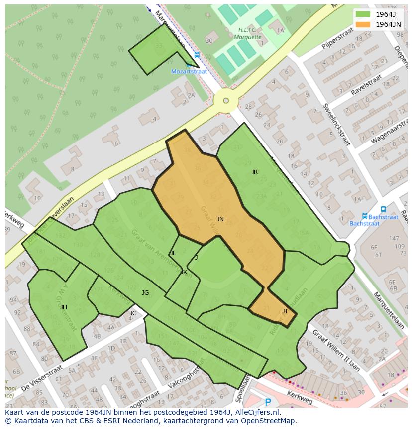 Afbeelding van het postcodegebied 1964 JN op de kaart.