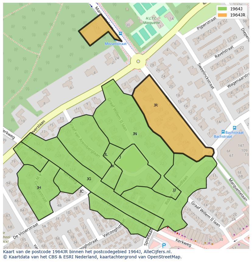 Afbeelding van het postcodegebied 1964 JR op de kaart.