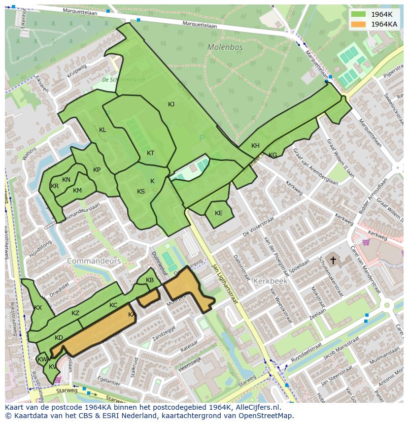 Afbeelding van het postcodegebied 1964 KA op de kaart.