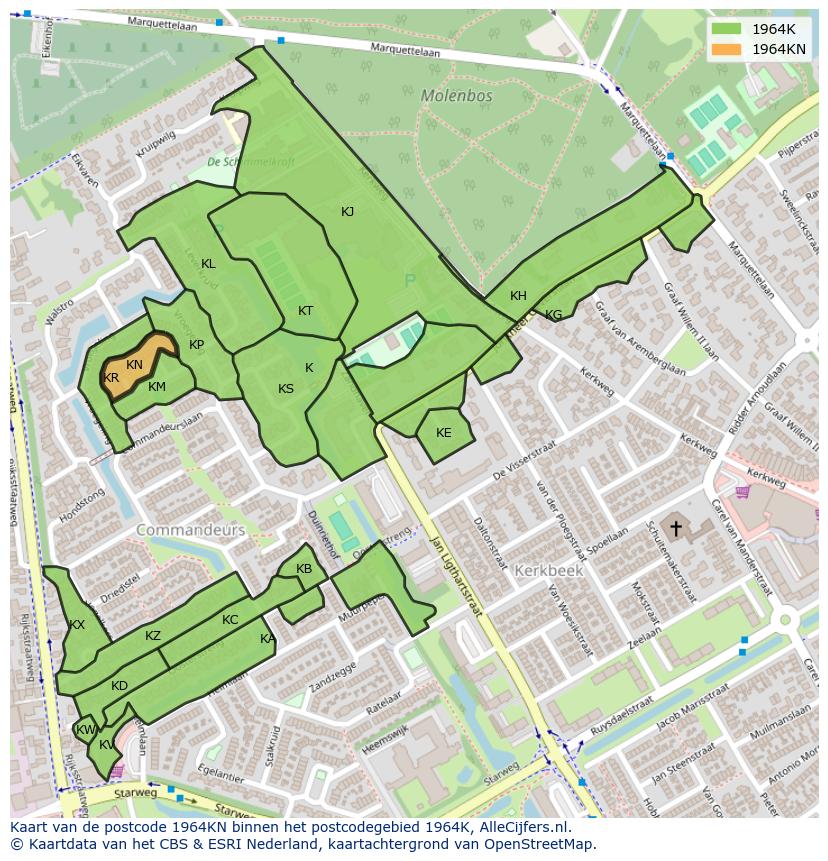 Afbeelding van het postcodegebied 1964 KN op de kaart.