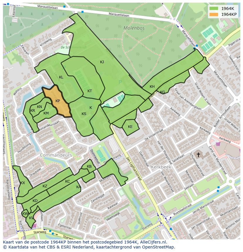 Afbeelding van het postcodegebied 1964 KP op de kaart.