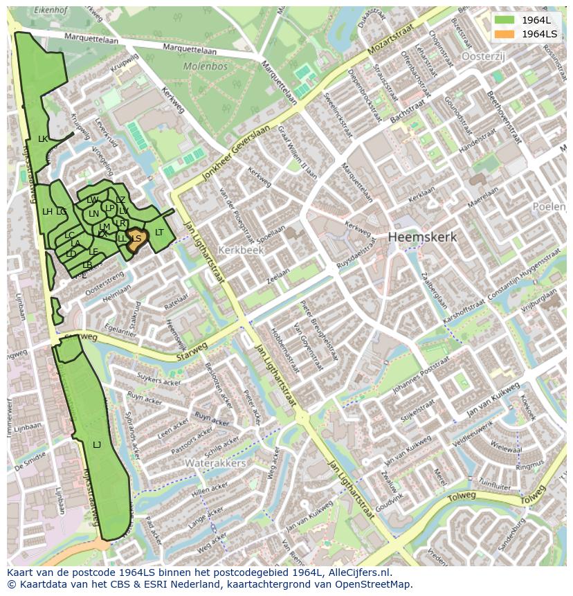 Afbeelding van het postcodegebied 1964 LS op de kaart.