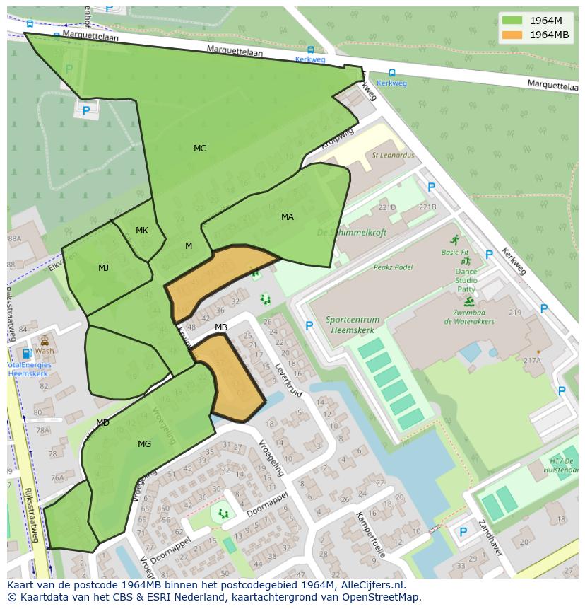 Afbeelding van het postcodegebied 1964 MB op de kaart.