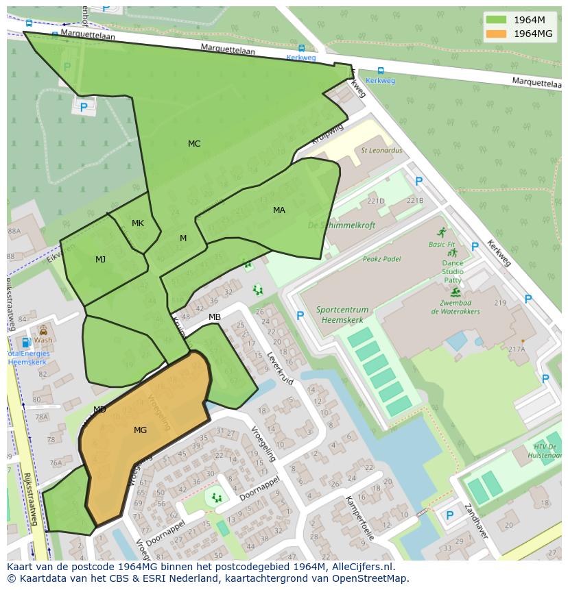 Afbeelding van het postcodegebied 1964 MG op de kaart.