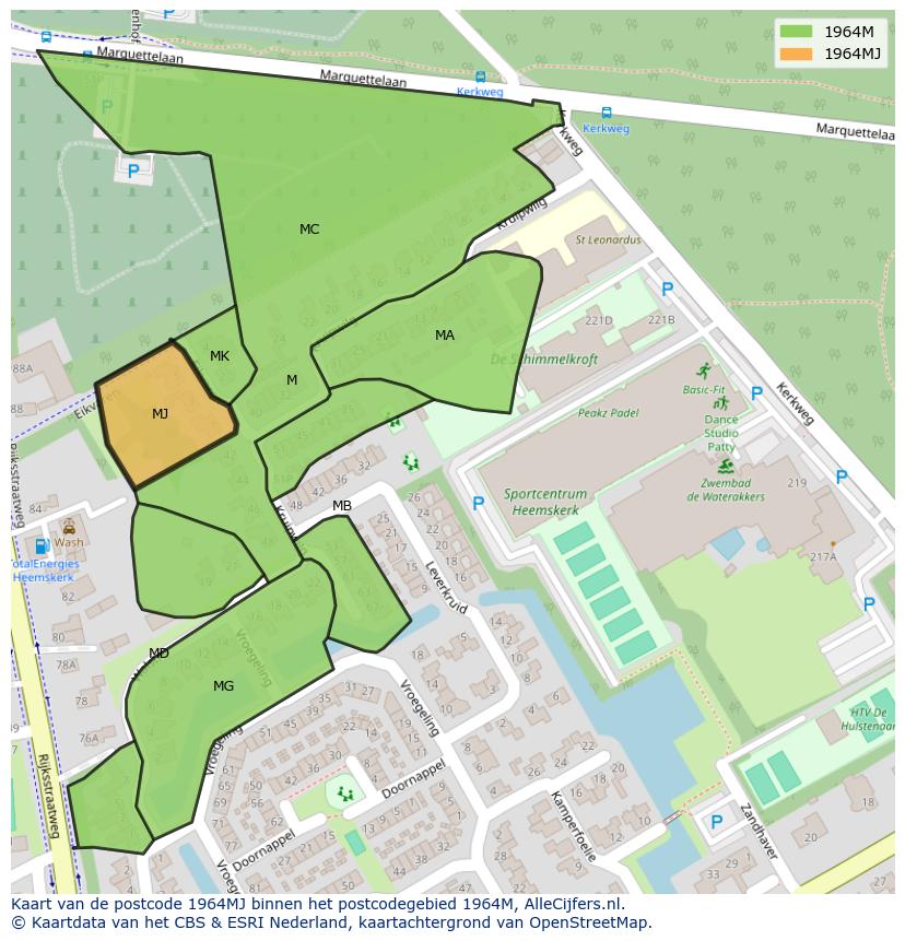 Afbeelding van het postcodegebied 1964 MJ op de kaart.