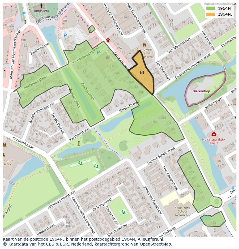 Afbeelding van het postcodegebied 1964 NJ op de kaart.