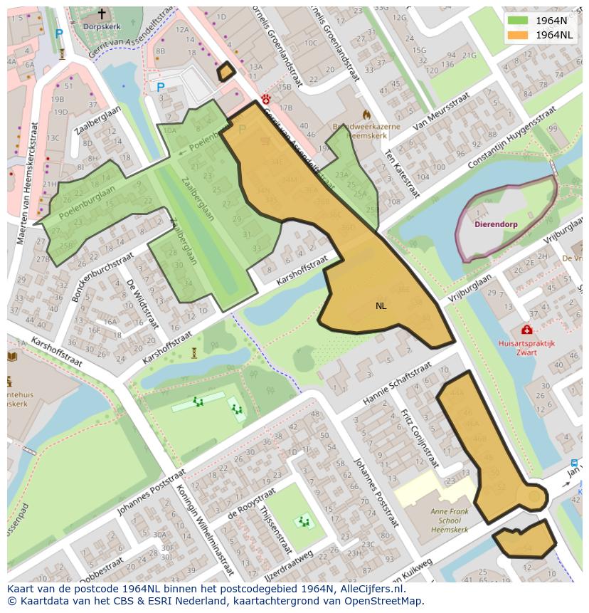 Afbeelding van het postcodegebied 1964 NL op de kaart.