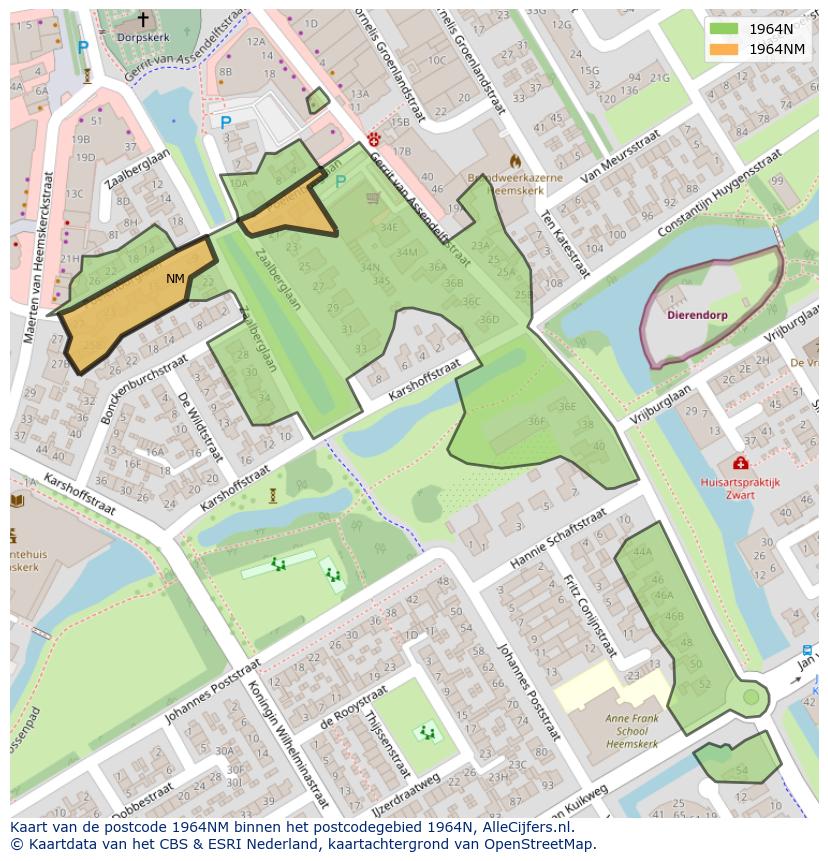 Afbeelding van het postcodegebied 1964 NM op de kaart.