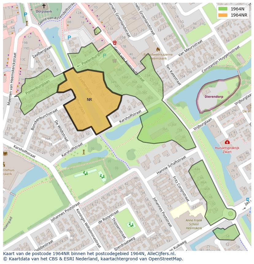 Afbeelding van het postcodegebied 1964 NR op de kaart.