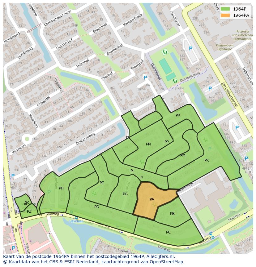 Afbeelding van het postcodegebied 1964 PA op de kaart.