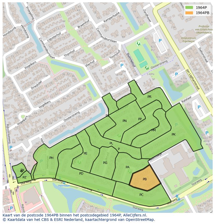 Afbeelding van het postcodegebied 1964 PB op de kaart.