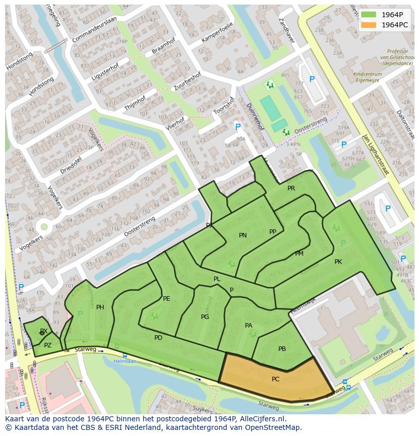 Afbeelding van het postcodegebied 1964 PC op de kaart.