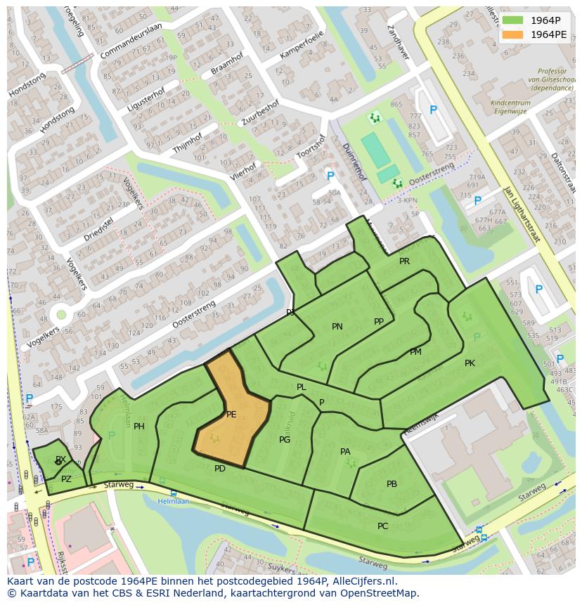 Afbeelding van het postcodegebied 1964 PE op de kaart.