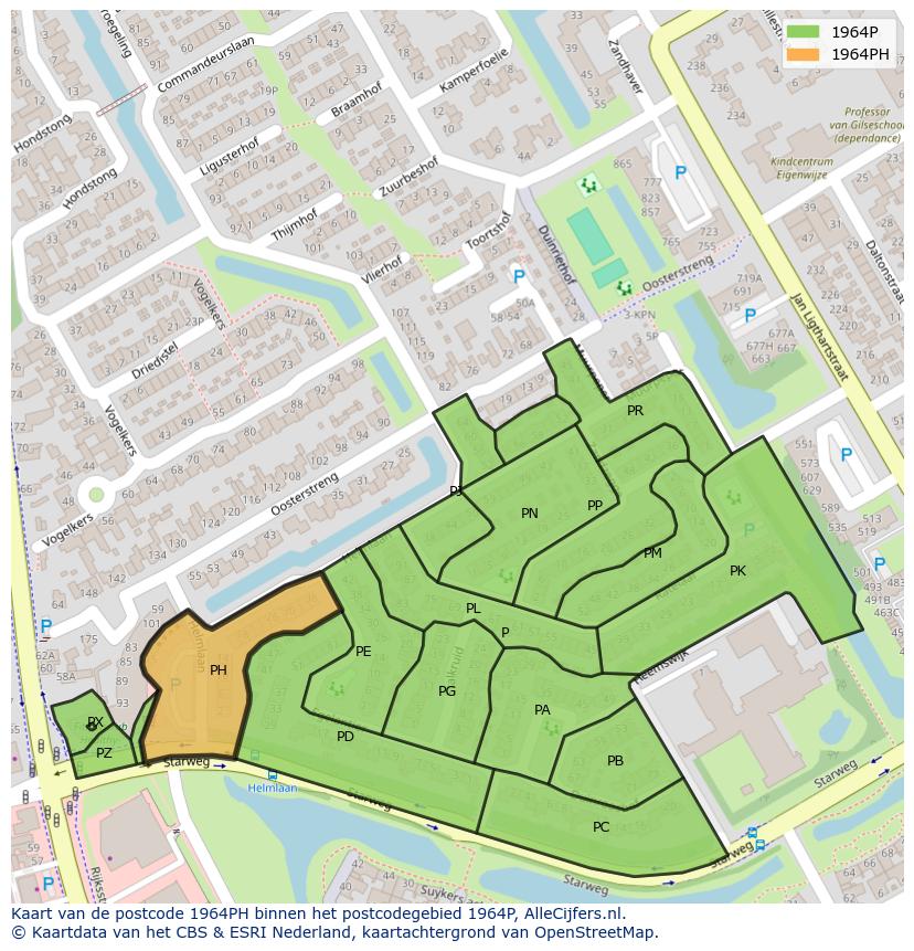 Afbeelding van het postcodegebied 1964 PH op de kaart.