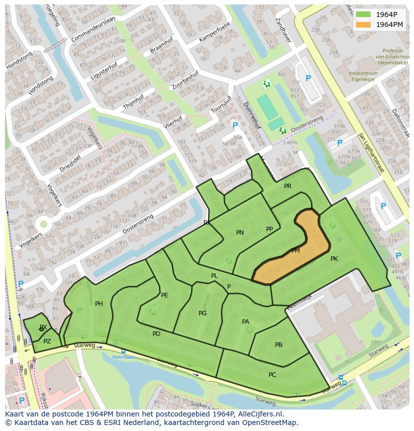 Afbeelding van het postcodegebied 1964 PM op de kaart.