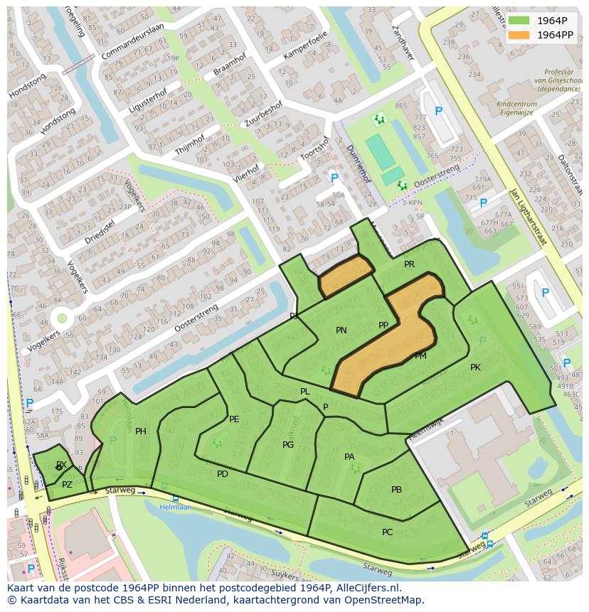 Afbeelding van het postcodegebied 1964 PP op de kaart.