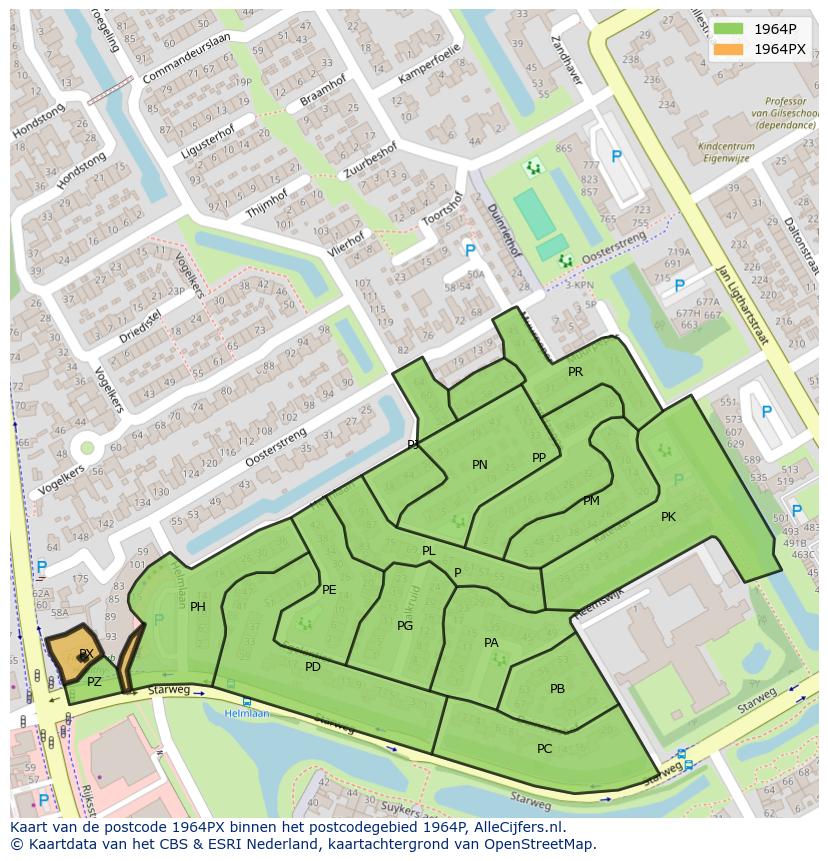 Afbeelding van het postcodegebied 1964 PX op de kaart.