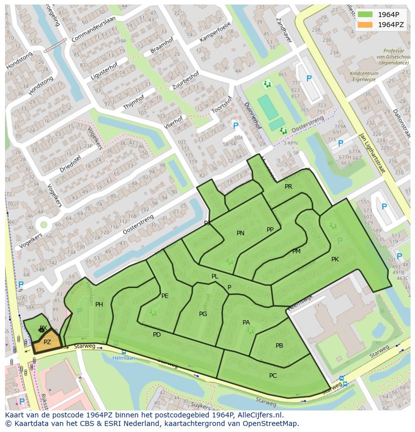 Afbeelding van het postcodegebied 1964 PZ op de kaart.