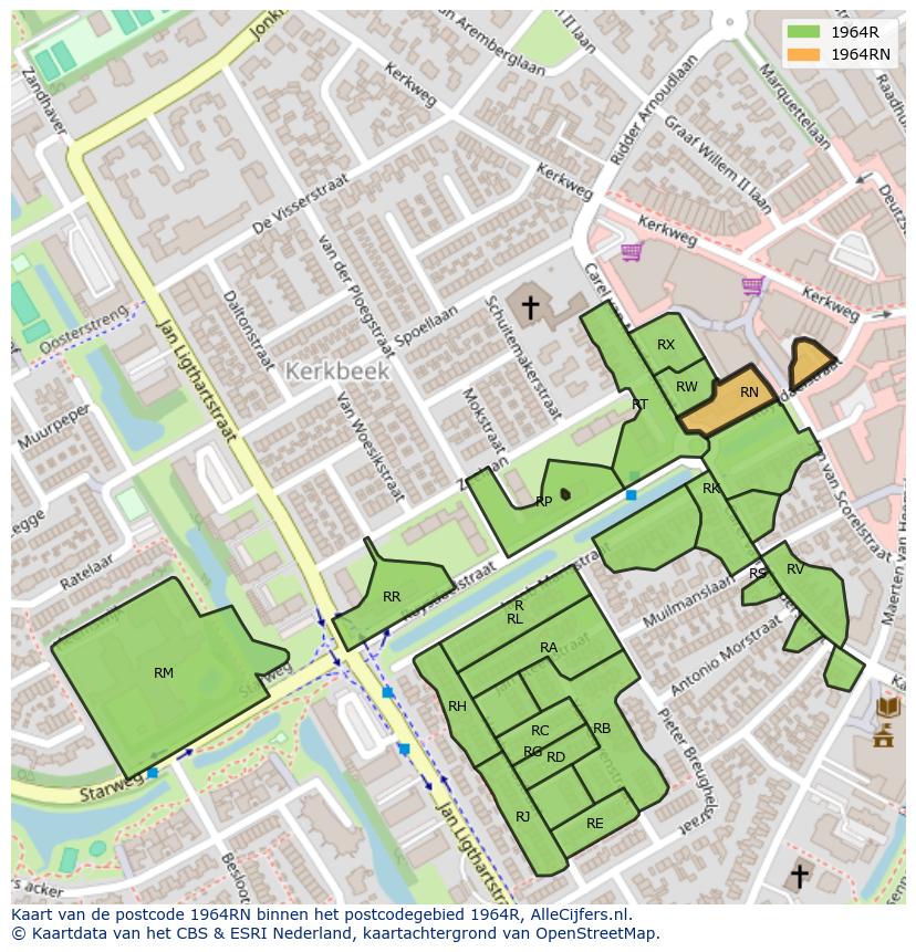 Afbeelding van het postcodegebied 1964 RN op de kaart.