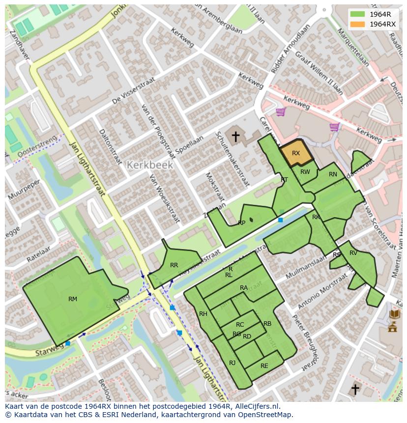 Afbeelding van het postcodegebied 1964 RX op de kaart.