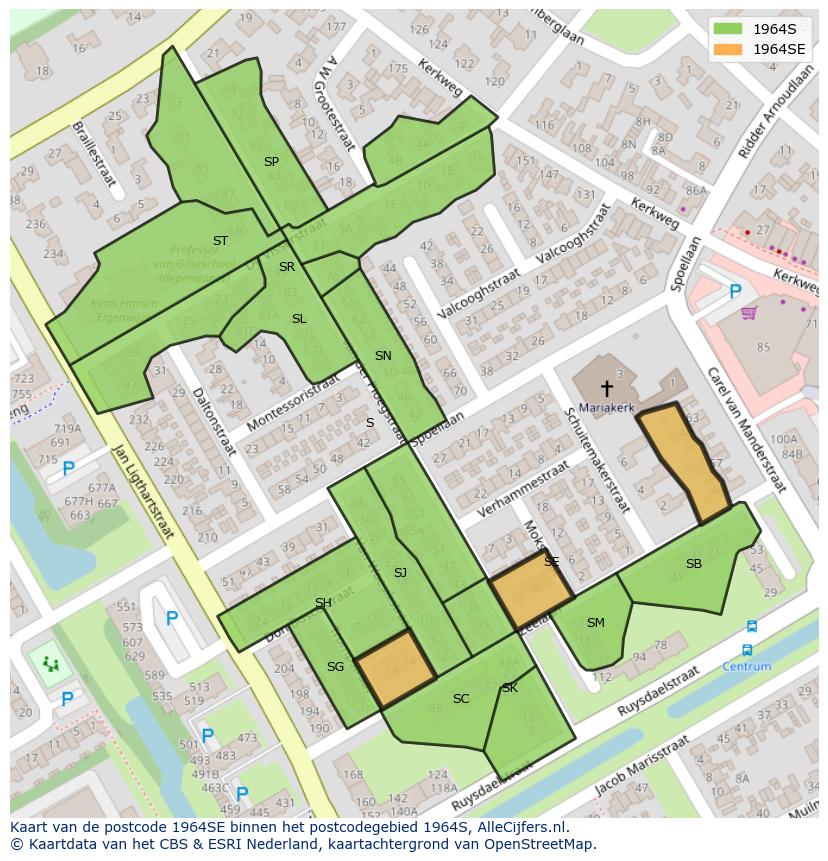 Afbeelding van het postcodegebied 1964 SE op de kaart.