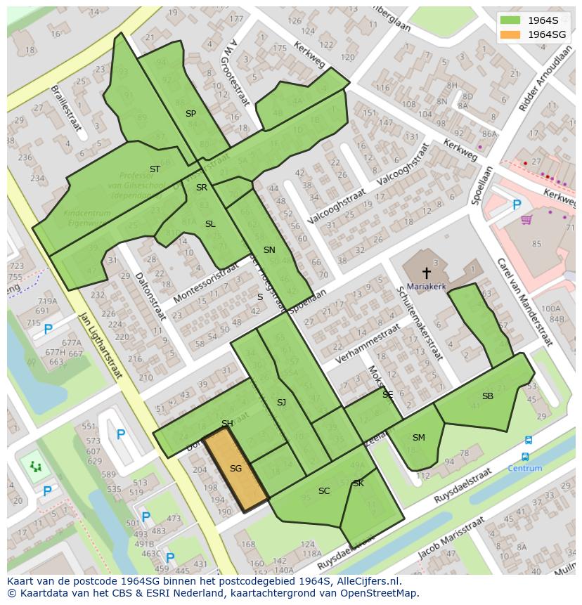 Afbeelding van het postcodegebied 1964 SG op de kaart.