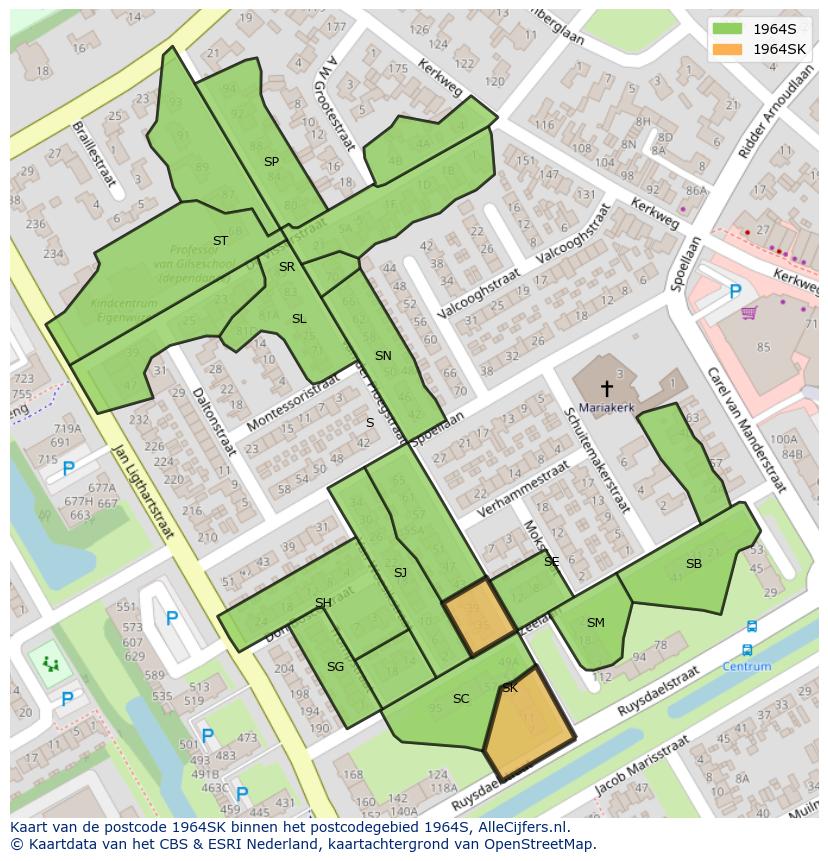 Afbeelding van het postcodegebied 1964 SK op de kaart.